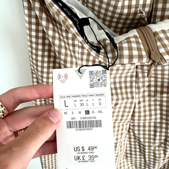 Zara Beige Checkered Mini Dress - Picture 3 of 4